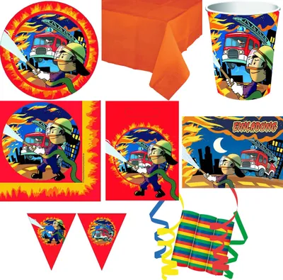 Produktbild von 53-tlg. Set Kindergeburtstag Party Feier Deko Motto Feuerwehrmann Flo