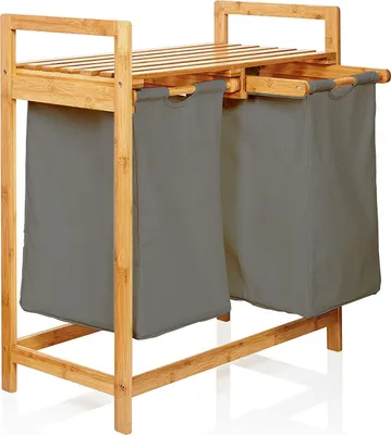 Produktbild von Lumaland 08459, 60 l, Rechteckig, Bambus, Baumwolle, Polyester, Holz, Bambus, Dunkles Grau, Kein Muster, Holz