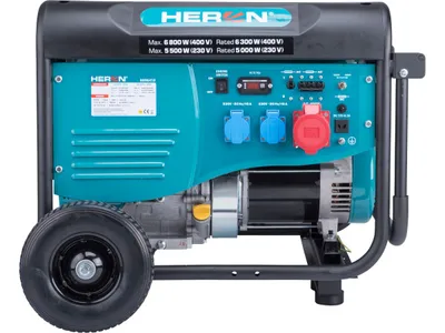Obrázek produktu pro HERON 8896418 Benzínový generátor 15hp/6,8kW/8,5kVA (400V), 5,5kW (230V), podvozek