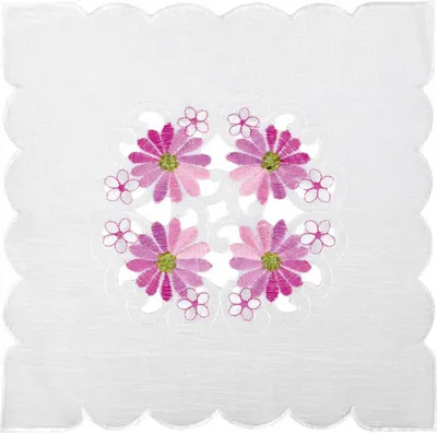 Produktbild von Tischdecke mit Stickerei, mit Blumen oder Schmetterlingen bestickte Ø 30cm Decke für den Tisch, (Rosa - Pink / Eckig)