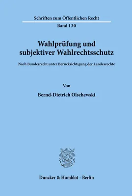 Produktbild von Wahlprüfung und subjektiver Wahlrechtsschutz.