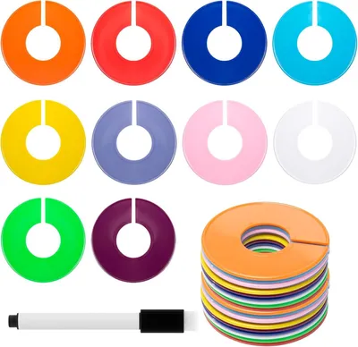 Produktbild von Kleiderbügel 30 Stück Kleidergrößenteiler, mit Marker, 10 Farben | Runder Kleiderschrankteiler aus Kunststoff, Kleiderbügelteiler, Kleiderbügel, zur K