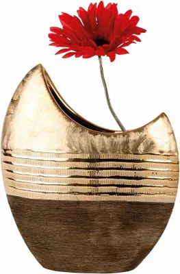 Immagine prodotto di Vaso in Vetroceramica Unyqoos® da 23 cm – vaso moderno per fiori, color oro/marrone con bordo dorato, accessorio decorativo per soggiorno e tavolo