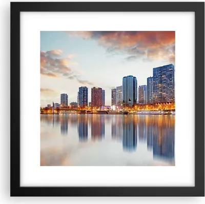 Produktbild von Gerahmtes Poster - Schwarzer Rahmen - Fluss Wolkenkratzer Ansicht Eiffle - 30x30 cm - Wand Bild - Wanddeko - Wandbilder - Wandposter - Bilderrahmen - Bilder - Kunstdruck - Wandbild - P2BAC30x30-2831