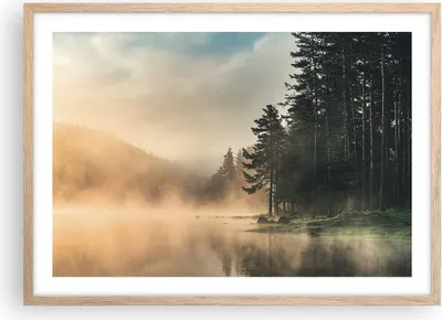 Produktbild von Gerahmtes Poster - Rahmen in heller Eiche - Nebel See Wald - 70x50 cm - Wand Bild - Wanddeko - Wandbilder - Kunstposter - Wandposter - Bilderrahmen - Bilder - Kunstdruck - P2NAA70x50-4440