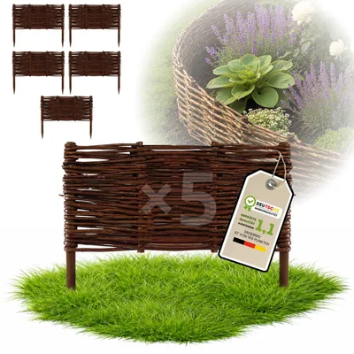 Immagine prodotto di Floranica 5 pezzi Recinzione in vimini 30 cm x 30 cm – Staccionata da giardino intrecciata Palizzata Recinzione naturale Bordo aiuola