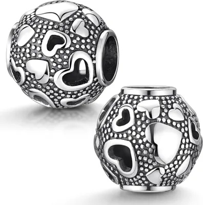 Produktbild von MATERIA by Matthias Wagner Herzen Bead Silber antik ausgestanzt 925 Silber Charm Anhänger für Beads Armband / Kette 276