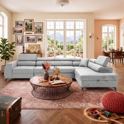 Produktbild von MUFFO Ecksofa PIERO MAXI Rechts mit Schlaffunktion 195x125 Velours Grau
