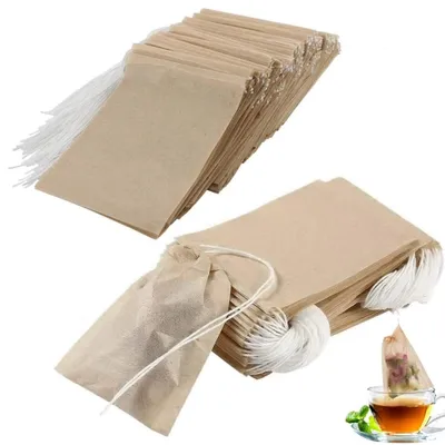 Produktbild von Teefilterbeutel 400 Stück – leere Teebeutel mit Kordelzug – Einweg Teefilter für losen Tee, Kräuter & Gewürze – 6 x 8 cm – zum Aufbrühen,Tee, Kräuter