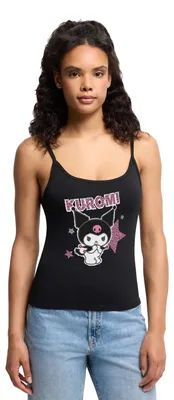 Produktbild von Spreadshirt Kuromi Mit Schriftzug Leo Stil Frauen Premium Organic Top mit Spaghettiträgern, M, Schwarz