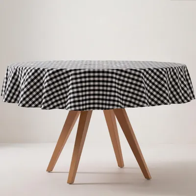 Produktbild von Omgoods – Fleckenresistente, runde Tischdecke mit Karomuster (Vichy-Karo), 160x160 cm, in Schwarz