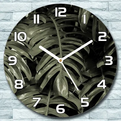 Produktbild von Wanduhr aus Glas Rund fi 30 Grüne Bananenblätter Quarz Deko Schlafzimmer Büro