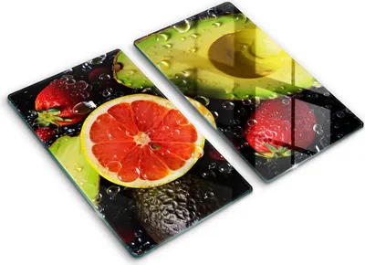 Produktbild von Glasschneideplatte - Herdabdeckplatte - 2x30x52 cm -Schneidebrett - Spritzschutz -Früchte und Gemüse