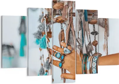 Produktbild von Bild auf Leinwand - Leinwandbild - 5 Teile - Hand Schmuck ethnisch - 150x100cm - Wand Bild - Wanddeko - Wandbilder - Leinwanddruck - Bilder - Wanddekoration - Leinwand bilder - EA150x100-5107