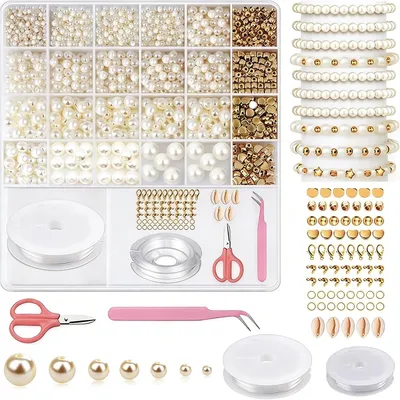 Produktbild von Perlen Set 12 Stück, für Armbänder, weiß, basteln