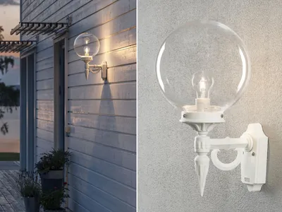Produktbild von LED Außenwandleuchte mit Glaskugel, Fassadenbeleuchtung & Hausbeleuchtung, Weiß