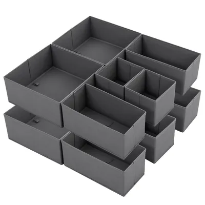Zdjęcie produktu dla Zestaw 6 pojemników do przechowywania z włókniny – składane pojemniki z tkaniny do szafy, szafki 30×30×10 cm ×2, 15×30×10 cm ×2, 15×15×10 cm ×2