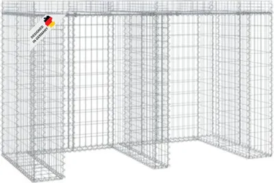 Produktbild von DELUKE® 2er Gabionen Mülltonnenbox ESOL mit Dach | 120x192x91cm| Mülltonnenverkleidung für 2 Tonnen Gabionenwand Müllbox aus Steinen Mülltonnenschutz Mülltonnendach