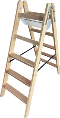 Produktbild von Siedra Holz Stufenstehleiter HSL nach TRBS 2121-2 mit Werkzeugtasche und Eimerhaken 2x8 Stufen