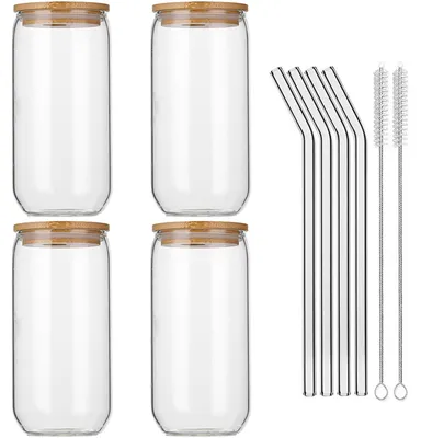 4er-Set Iced Coffee Gläser 473 ml mit Deckeln & Strohhalmen