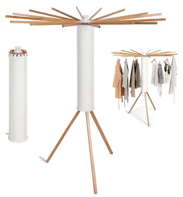 Faltbarer Wäscheständer 121 cm, 16 Holzarme, 48 Plätze, bis 25 kg, weiß
