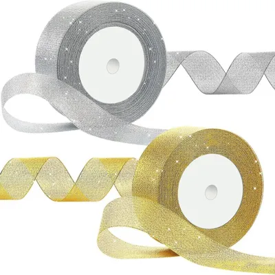 Productafbeelding van Glanzend organzalint 2,5 cm x 22,86 m - Goud en zilver - Cadeaulint voor cadeauversiering - Knutselprojecten DIY