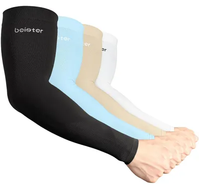 Produktbild von Arm Sleeves Kühlend UV-Sonnenschutz Kompression 4er-Pack Schwarz Weiß Beige Hellblau Plusgröße