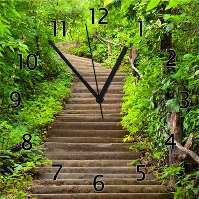 Produktbild von Wallario Design Wanduhr Steintreppe im Wald aus Echtglas, Größe 30 x 30 cm