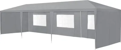 Produktbild von In And OutdoorMatch Pavillon Partyzelt Lazio - Wasserdicht - 8 Seitenwände - 9x3x2,55m - Grau - Polyethylen und Stahl - UV-beständig und wasserdicht