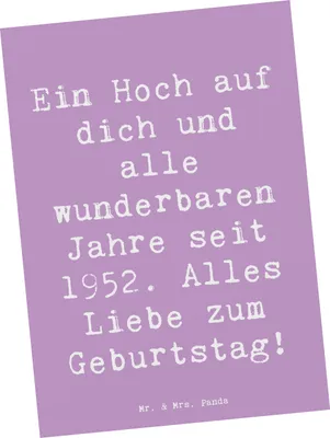 Produktbild von Mr. & Mrs. Panda Postkarte Spruch 1952 Geburtstag - Lavendeltraum - Geschenk, spruchkarte, wertvolle Momente, Geboren am, Postkarten, Fotokarte, besondere Nachricht