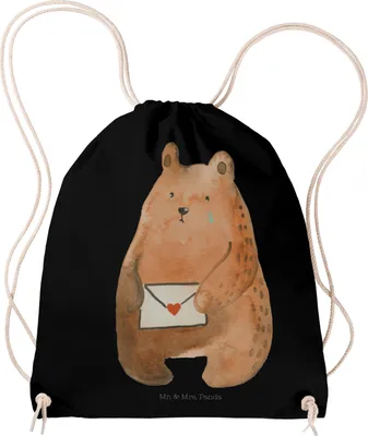 Produktbild von Mr. & Mrs. Panda Turnbeutel Bär Vermissen - Schwarz - Geschenk, Freundin, leichter rucksack, Freund, Liebeskummer, Jutebeutel, wander, Verreist, Kleiner, Reise, Beutel