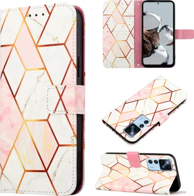 Produktbild von Xiaomi 12T Pro Hülle, Marmor Motiv Kunstleder Tasche Wallet Kartenfächer mit Standfunktion Klapp Schutzhülle für Xiaomi 12T / Xiaomi 12T Pro Roségold