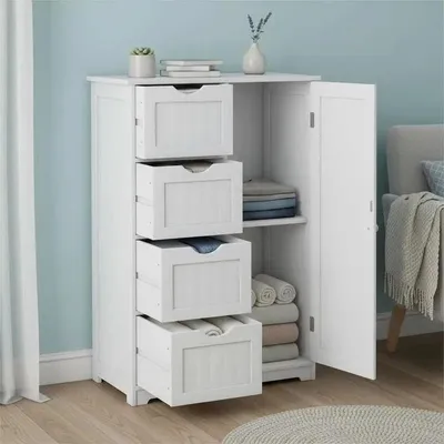 Imagen del producto de Armario de madera independiente con 4 cajones, color blanco