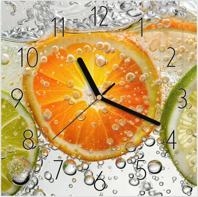 Produktbild von Wanduhr aus Glas mit Motiv Frucht Spritzer- 30 x 30 cm - inkl. Aufhängesystem