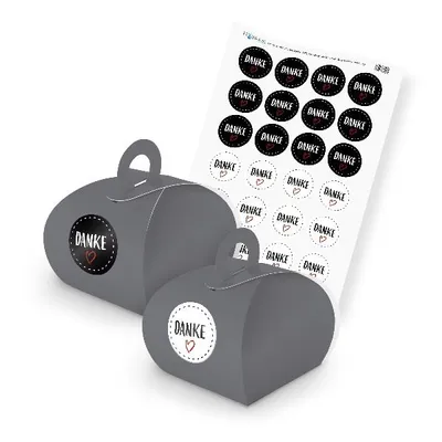 Produktbild von itenga SET DANKE (Motiv 22) 24x Geschenkschachtel mit Griff grau + Stickerbogen