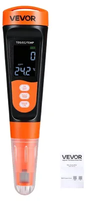 Produktbild von VEVOR TDS-Messgerät, Messbereich 0–9990 ppm, EC/TDS-Mehrparametermessung, Digitales Wassermessgerät mit Automatischer Zeitregelung, Übersichtliches VA-Display, für Trinkwasserqualitätsprüfung