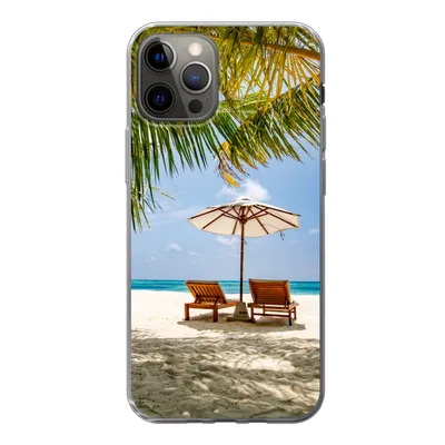 Produktbild von MuchoWow® Handyhülle Schutzhülle Hülle für iPhone 12 Pro Strandkorb - Sonnenschirm - Palme Silikon Softcase Handy Hülle - Abdeckung