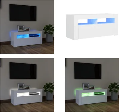 Produktbild von vidaXL TV Schrank mit LED Leuchten Weiß 90x35x40 cm - TV-Schrank - TV-Schränke - TV-Schrank Mit LED - TV-Möbel