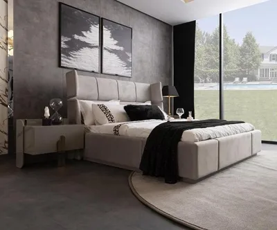 Produktbild von Bett 2x Nachttische mit Standspiegel Doppelbett Edelstahl Schlafzimmer