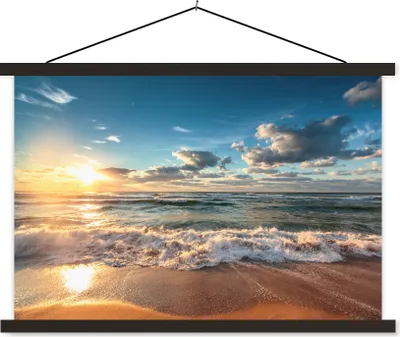 Produktbild von MuchoWow® Textilposter Strand - Meer - Sonnenuntergang 120x80 cm mit schwarzem Rahmen - Wanddeko