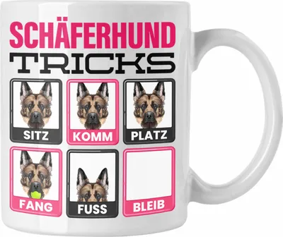 Produktbild von Trendation - Schäferhund Besitzer Tasse Geschenk Lustiger Spruch Geschenkidee Schäferhund Tricks Bleib (Weiß)