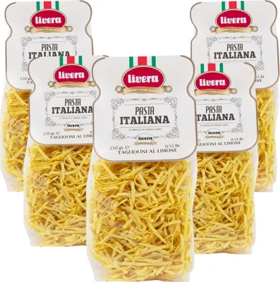 Produktbild von Livera - Italienische Tagliolini al Limone - Hartweizen-Semolina Pasta - Handgefertigt - Packung mit 5 x 250g