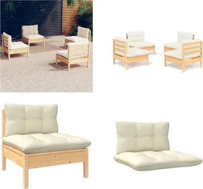 Obrázek produktu pro vidaXL 4 ks zahradní lounge set s krémovými polštáři borovice - zahradní lounge set - zahradní lounge sety - lounge set - lounge sety