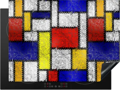 Produktbild von KitchenYeah© Herdabdeckplatte Muster - Mondrian - Kunst , 71x52cm, Küche Deko, Glaskeramikkochfeld Herdabdeckung, Abdeckplatte fùr Kochfeld