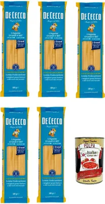Produktbild von De Cecco Linguine Grandi N°407, 100% Italienisch Pasta Nudeln 5x 500g + Italian Gourmet Polpa 400g