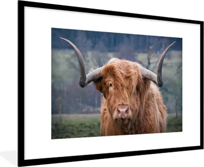 Produktbild von MuchoWow® Gerahmtes Poster Schottischer Highlander - Hörner - Berg 90x60 cm - Poster mit Schwarzem Bilderrahmen Wandposter Rahmen Foto Bilder - Wanddekoration - Fotos