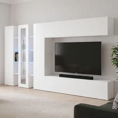 Immagine prodotto di Dmora Parete Attrezzata Matenano 30x320x180h cm Bianco Bianco Lucido, Modulabile Apertura Battente e a Ribalta Italy