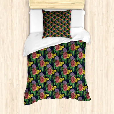 Produktbild von ABAKUHAUS Blumen Bettbezug Set für Einzelbetten, Tropisches Blatt Dschungel-Blumen, Milbensicher Allergiker geeignet mit Kissenbezug, 135 cm x 200 cm - 80 x 80 cm, Mehrfarbig