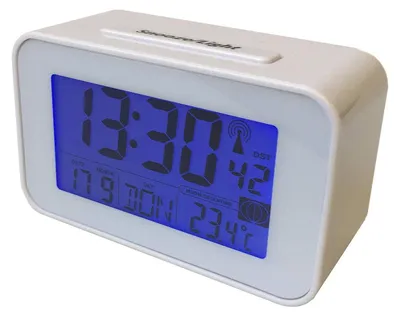 Funkwecker mit Thermometer, weiß, 12x7x4,9 cm, Digitalanzeige