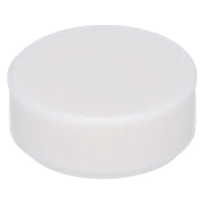A single, white, round tile is shown against a white background.